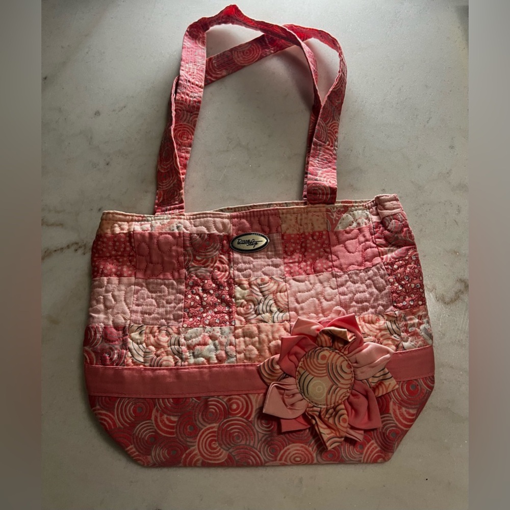 Donna Sharp Pink Passsion Quilted Floral Tote Bag Fabric Flower Appliqué